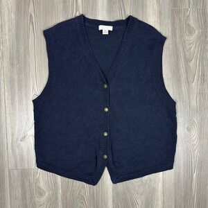 Christopher & Banks Navy Knit Sweater Vest with Gold Buttons - SIZE‎ XL Academia
